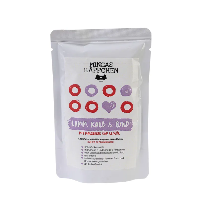 Sparpaket 24 x 95 g Mincas Häppchen Lamm, Kalb & Rind Katzen Nassfutter Günstig